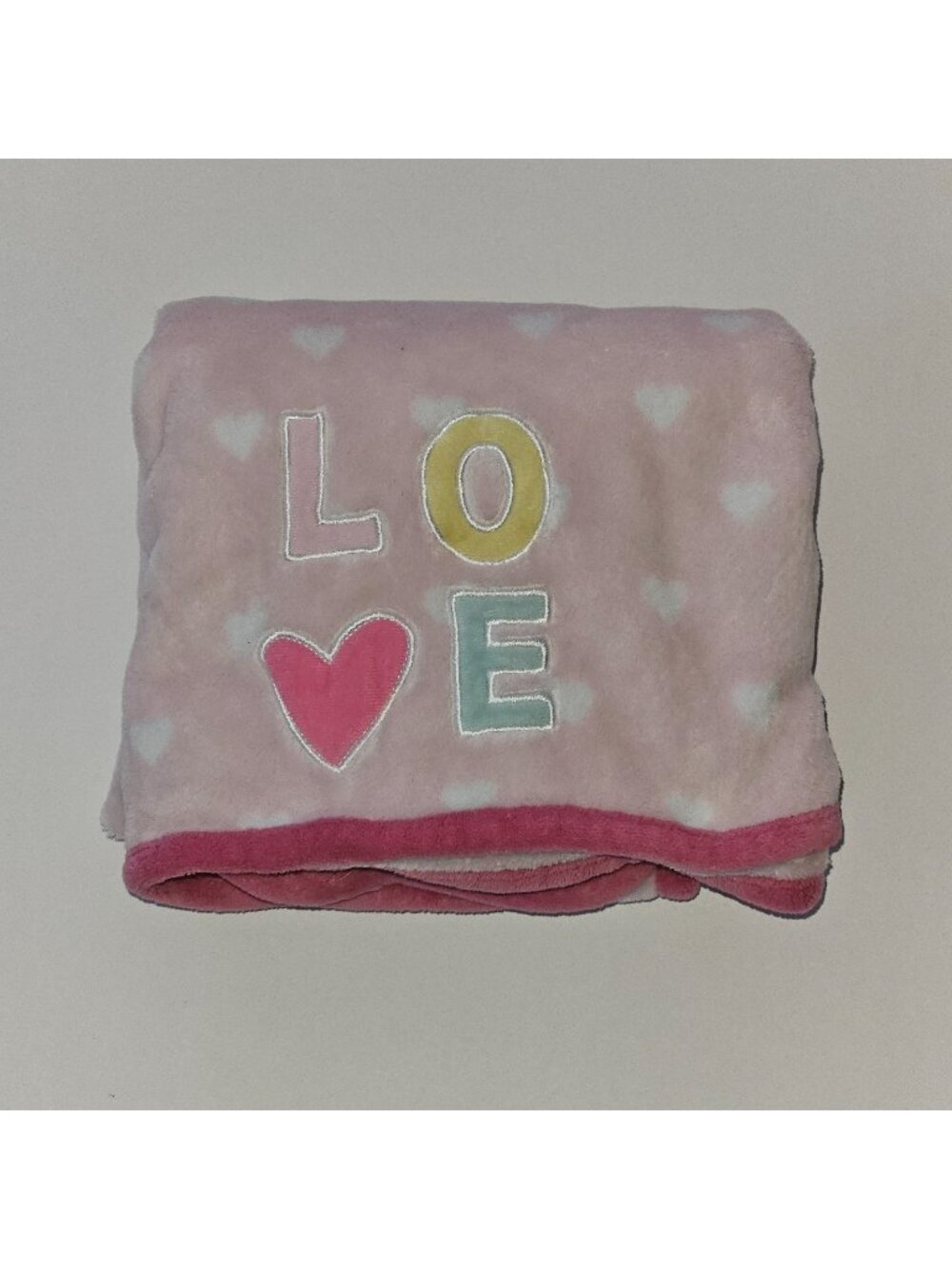 Parent's Choice LOVE Pink Fleece Baby Blanket White Hearts 28x39